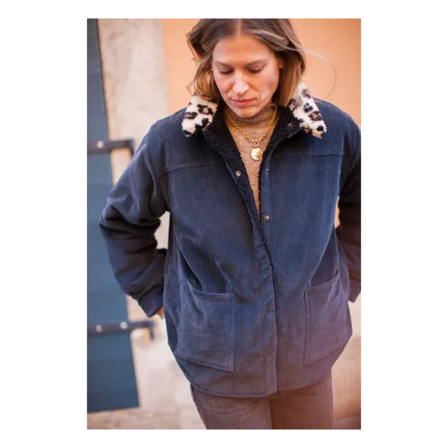 Chaqueta reversible de pana de algodón marrón - Colección Mujer  | Azul