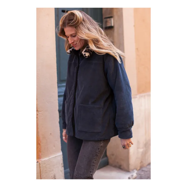 Veste Réversible Coton Velours Côtelé Brune - Collection Femme  | Bleu