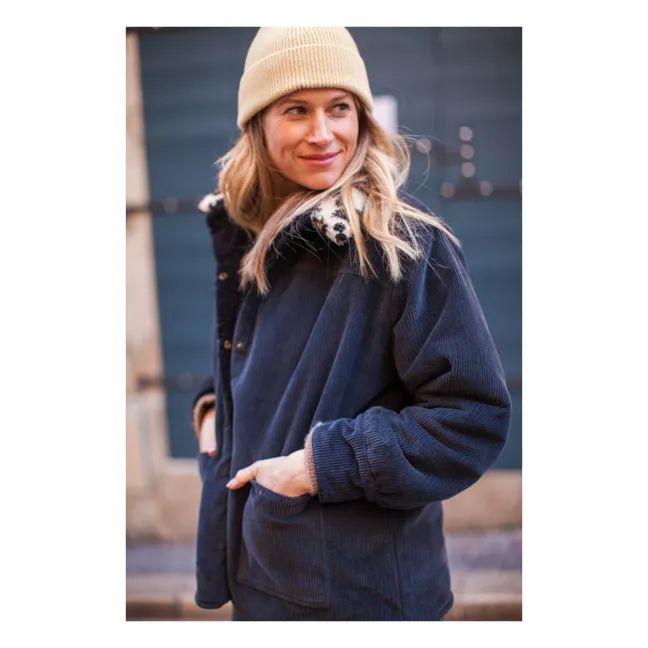 Veste Réversible Coton Velours Côtelé Brune - Collection Femme  | Bleu
