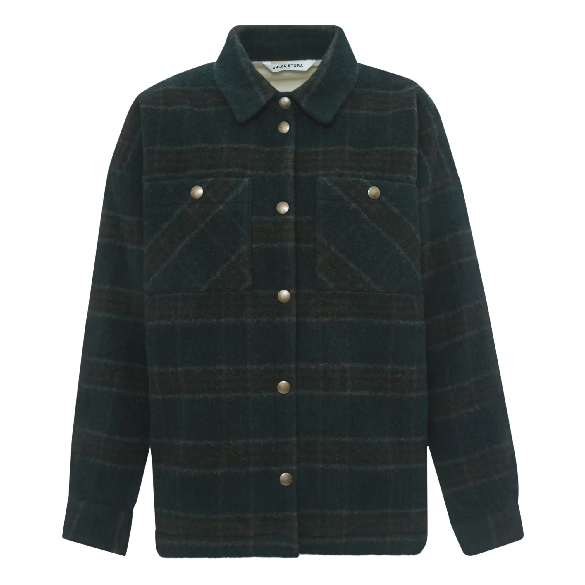 Chloé Stora Chrome Green Uganda Overshirt Wool Check Jacket
