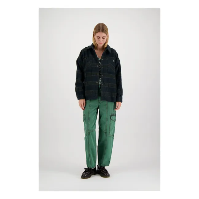 Uganda Overshirt Wool Check Jacket | Chrome green