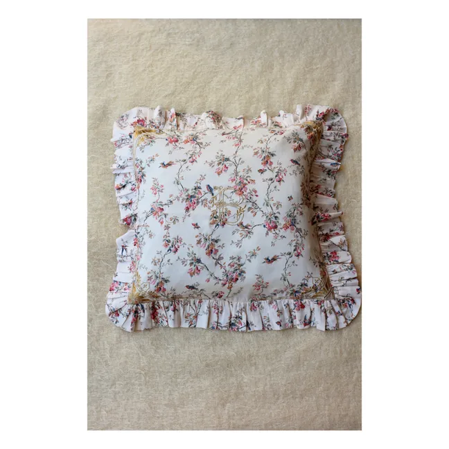 Embroidered Flower Cushion Cover | White