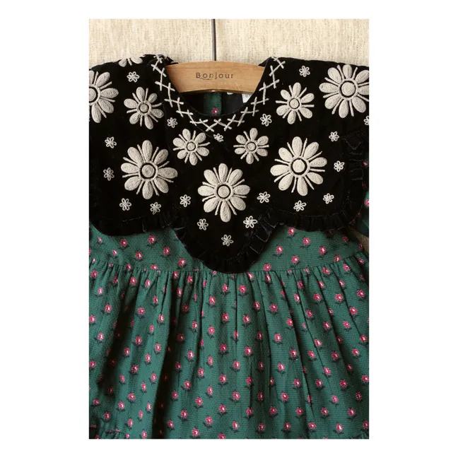 Kleid aus Baumwollpiqué mit besticktem Kragen | Grün