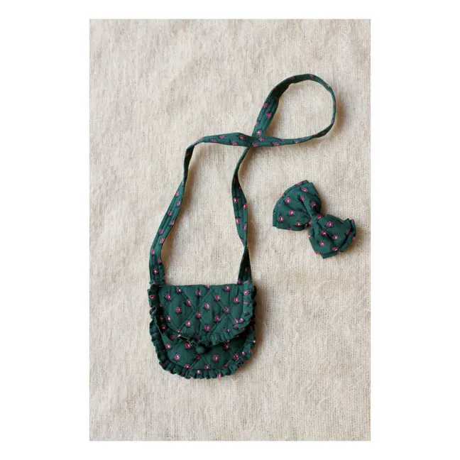 Textured Floral Bag + Bow Barrette | Green