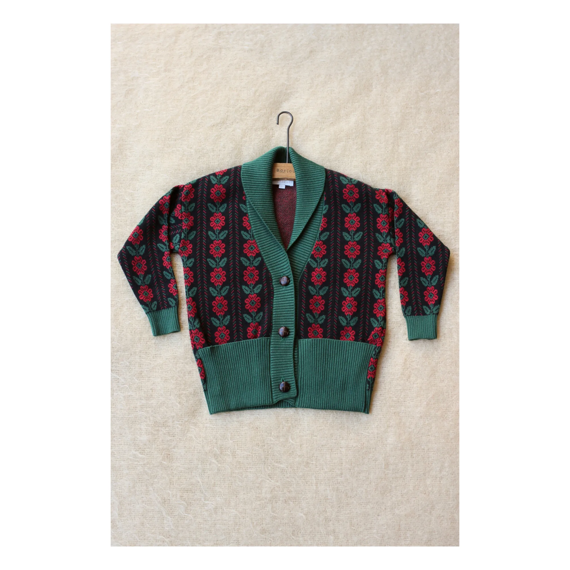 Bonjour Black Organic Cotton And Wool Floral Cardigan