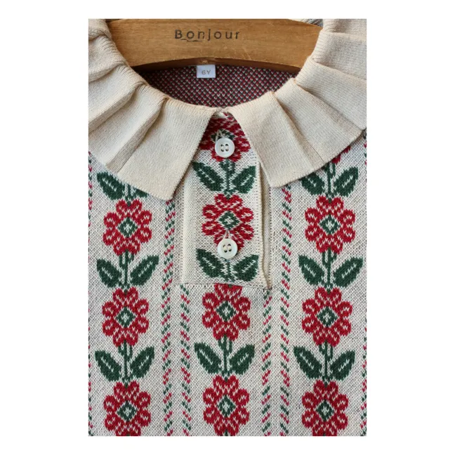 Organic cotton and wool flower jumper | Ecru