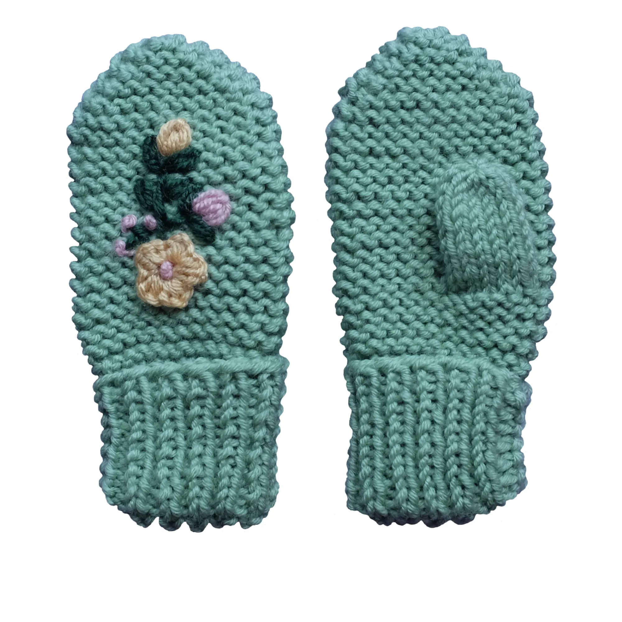 Rko Pistachio Green Hand Embroidered Merino Mittens