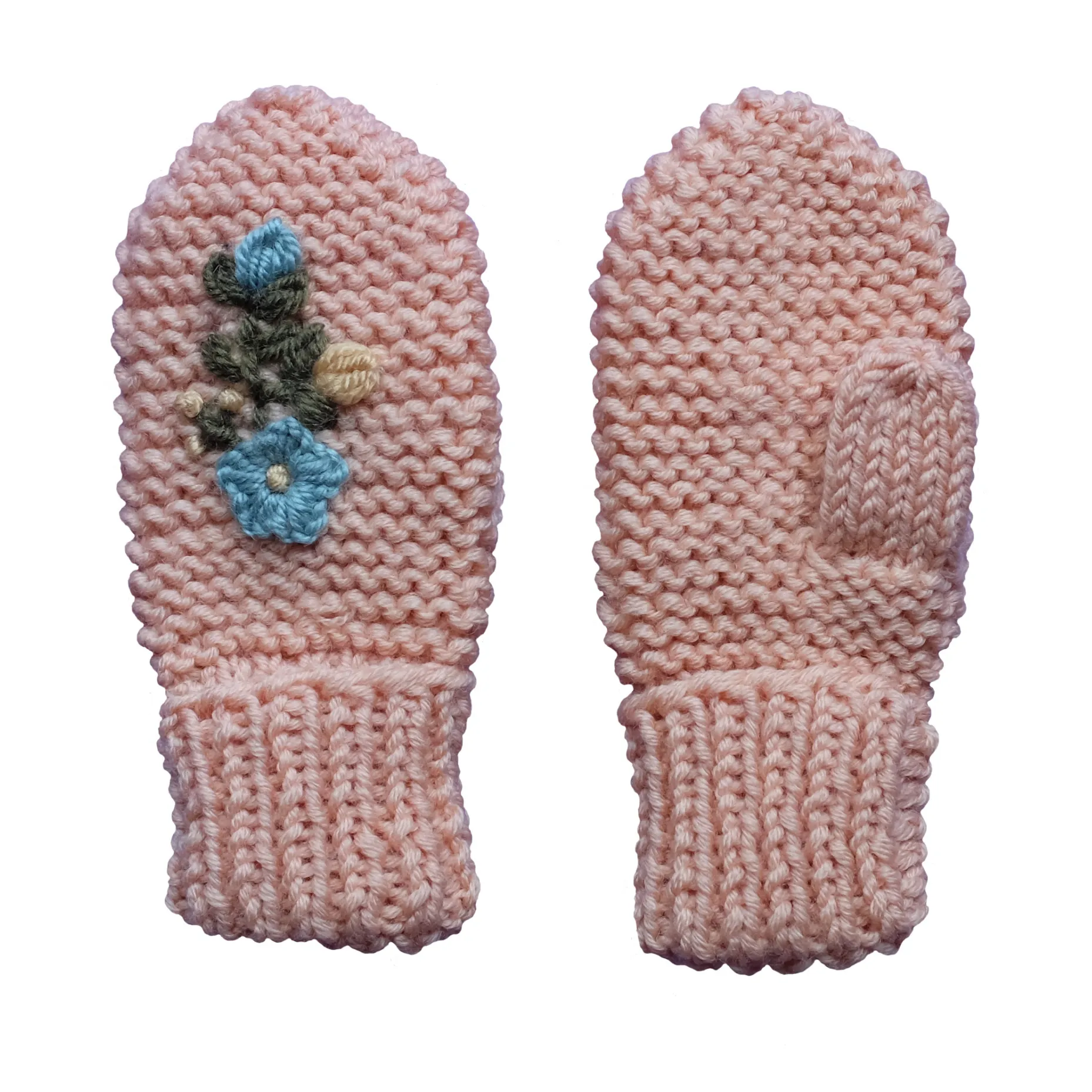 Rko Peach Hand Embroidered Merino Mittens