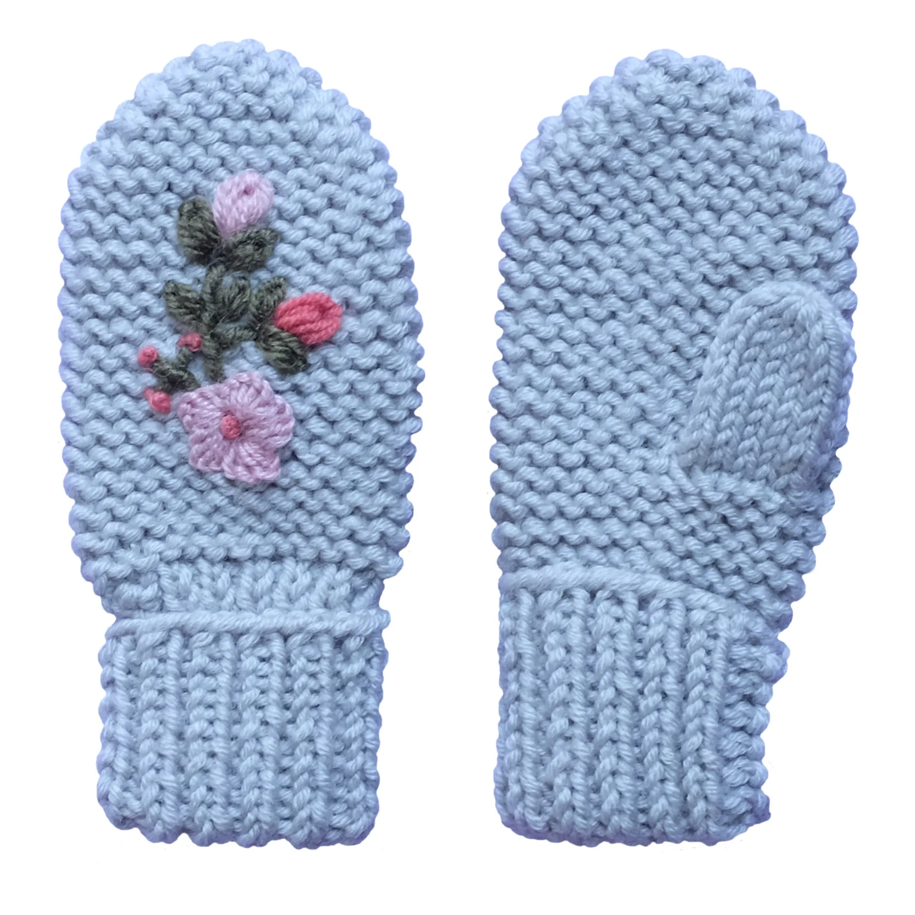 Rko Grey Hand Embroidered Merino Mittens