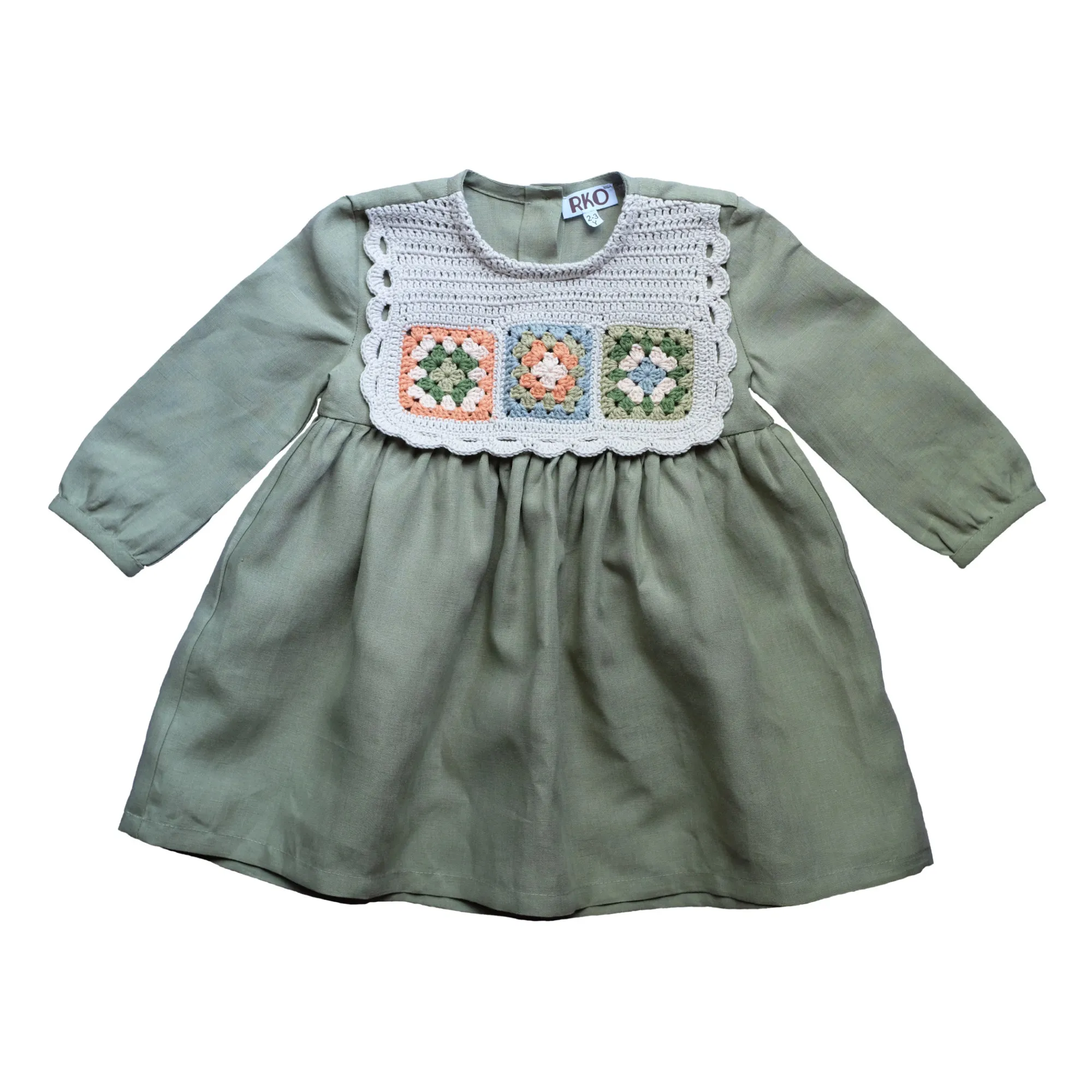 Rko Sage Linen Crochet Dress