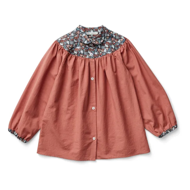 Luna organic cotton blouse with floral collar | Terracotta