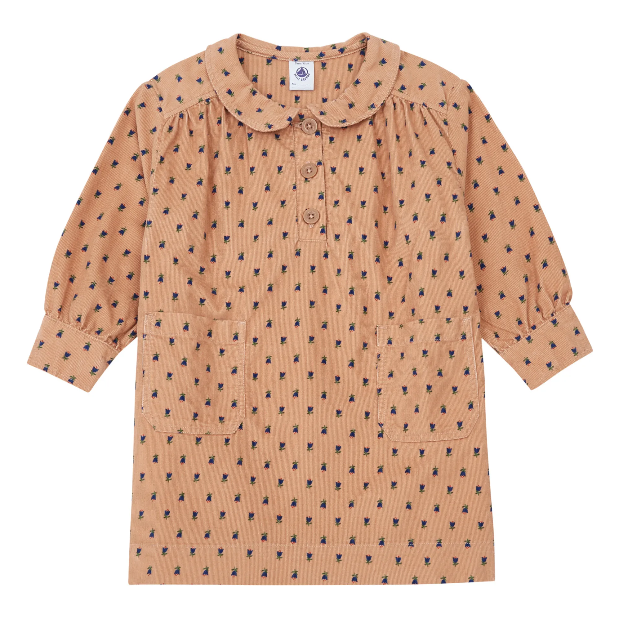 Petit Bateau Camel Flannel Shirt Collar Dress