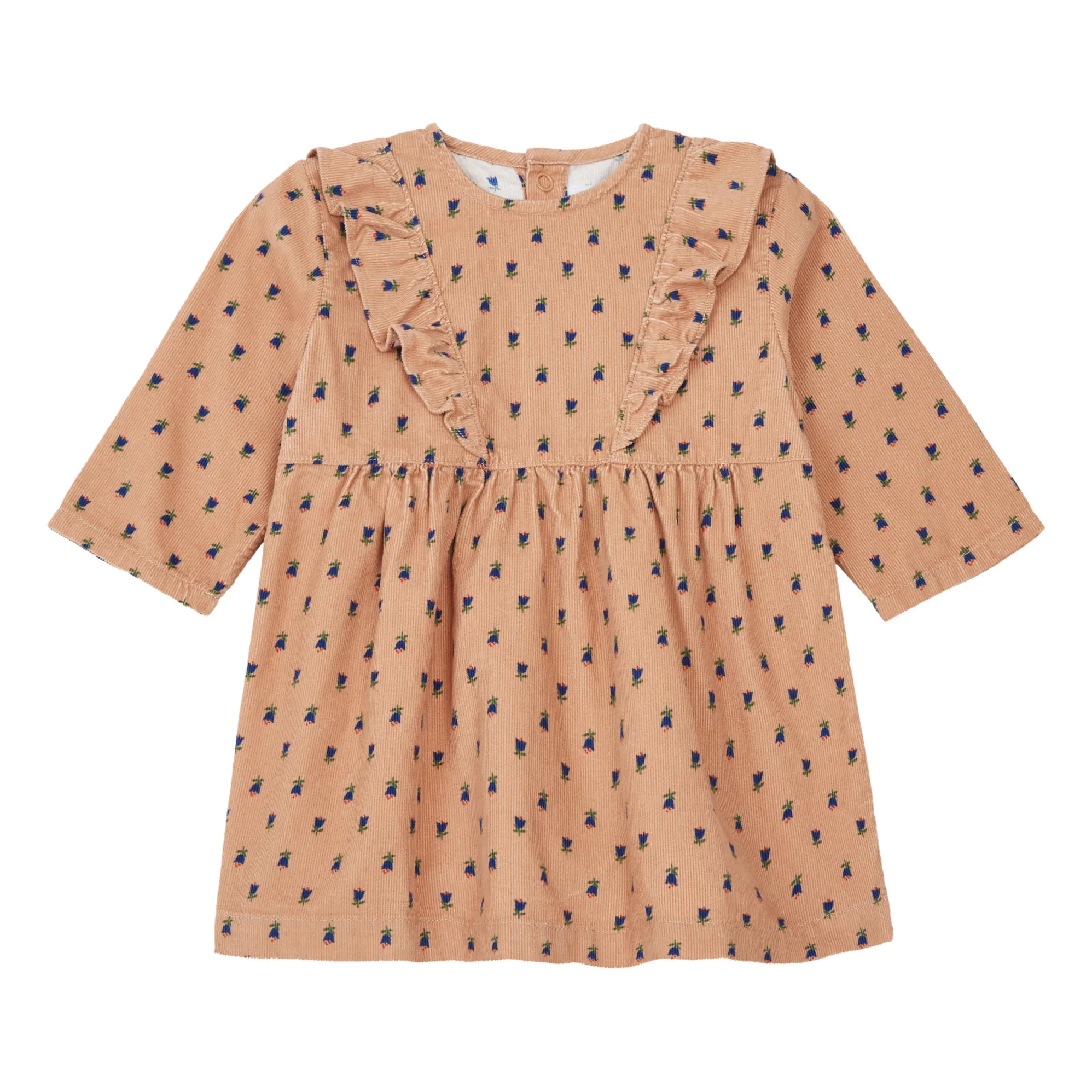 Petit Bateau Camel Velvet Ruffle Dress