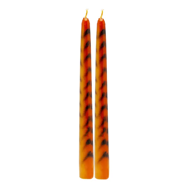 Striped tiger candle - Set of 2 | Brown