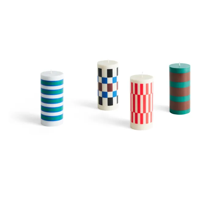 Column candle with stripes  | Blue