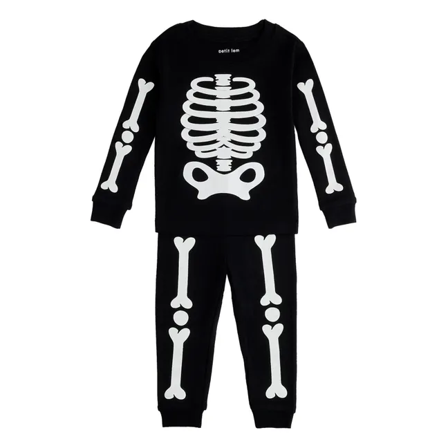 Pyjama aus Bio-Baumwolle Skelett Phosphorescent | Schwarz