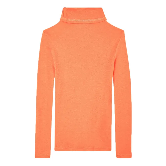 Maglietta a Maniche Lunghe con Collo Arrotolato in Cotone Supima Massachusetts | Arancione fluo