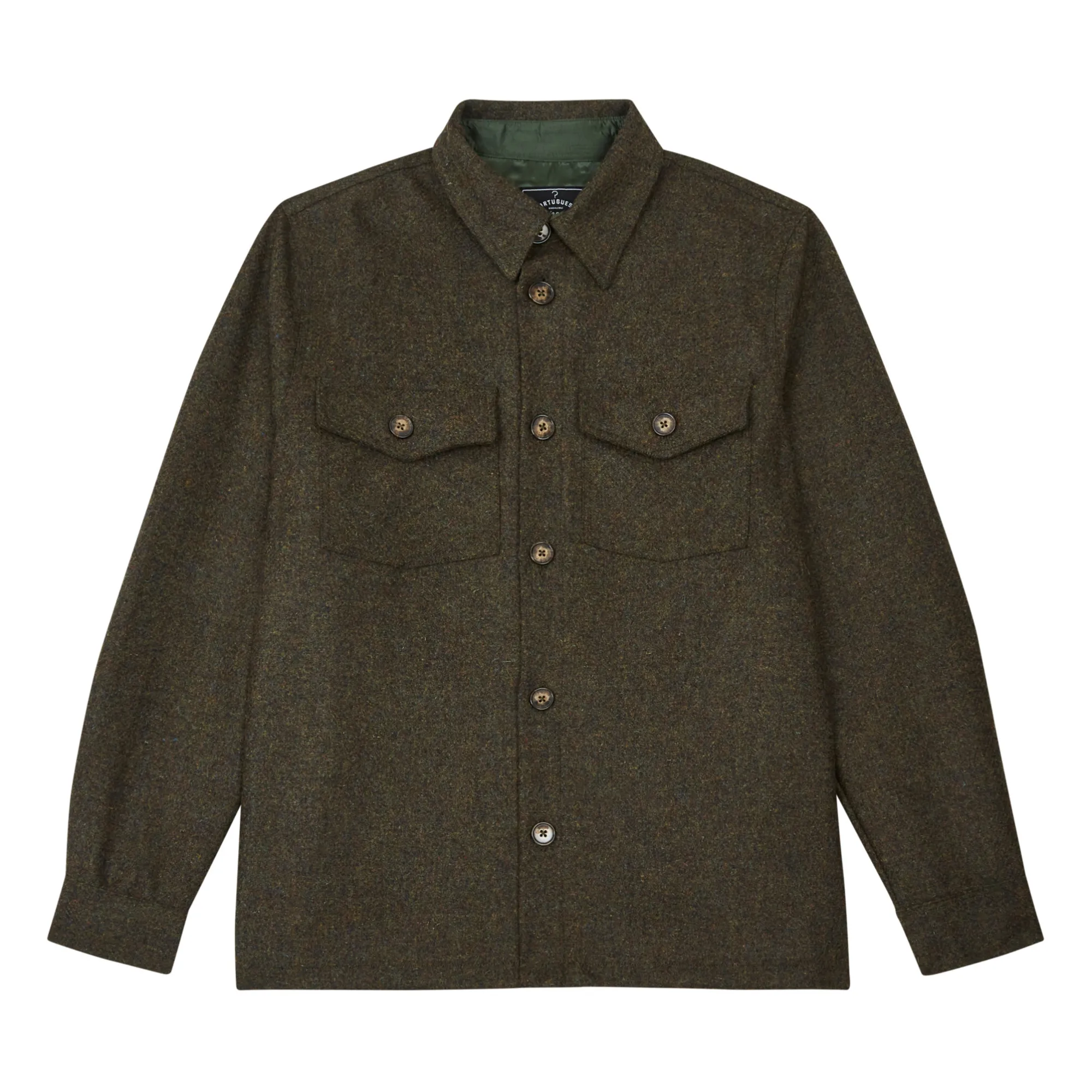 Portuguese Flannel Forest Green Wool Field Virgin Wool Overshirt
