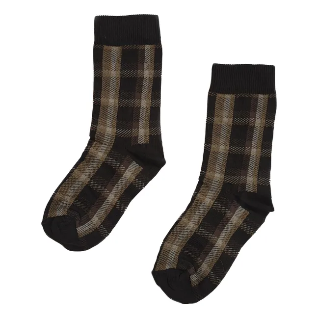 Organic cotton tartan socks | Chocolate