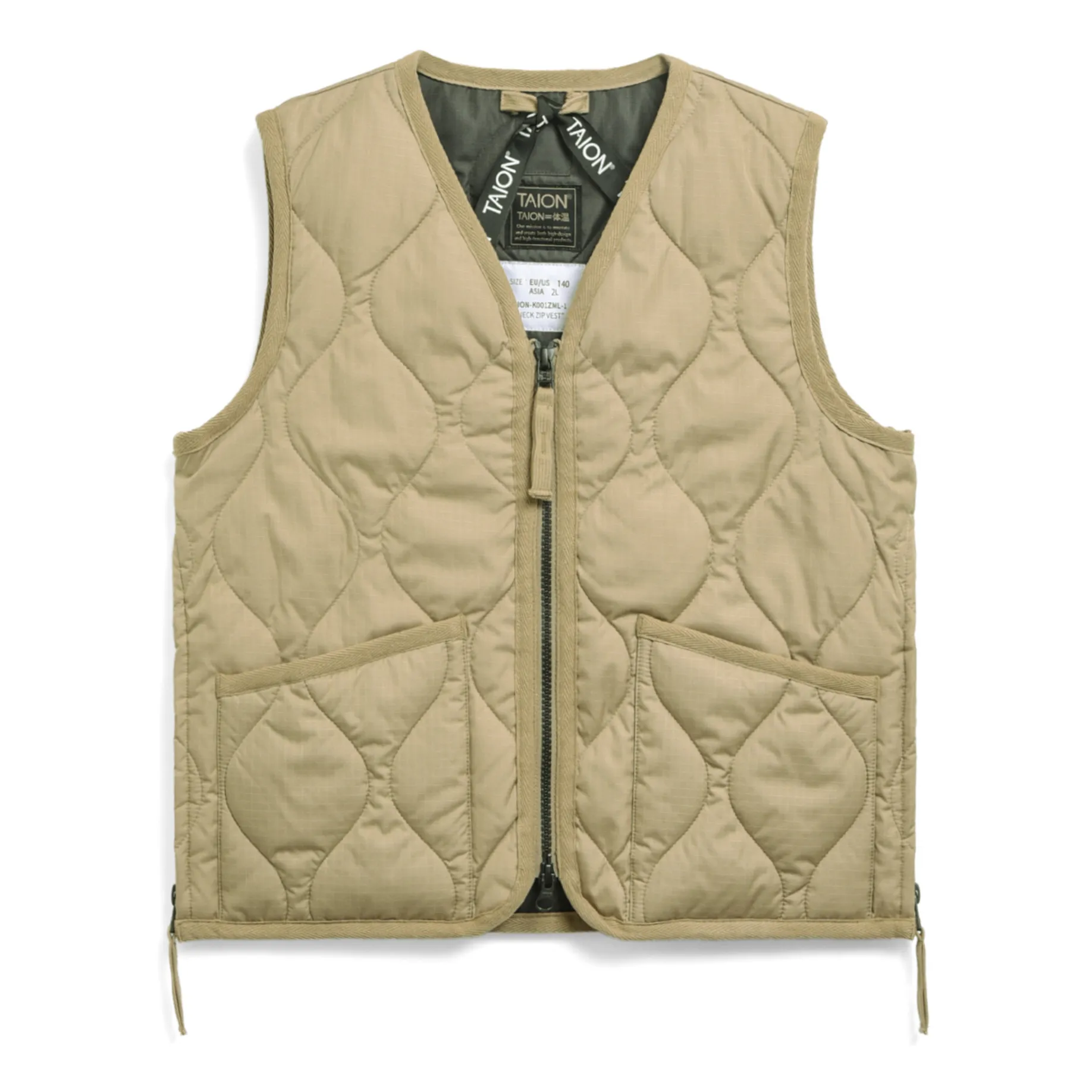 Taion Beige Military Sleeveless Quilted Zip Jacket