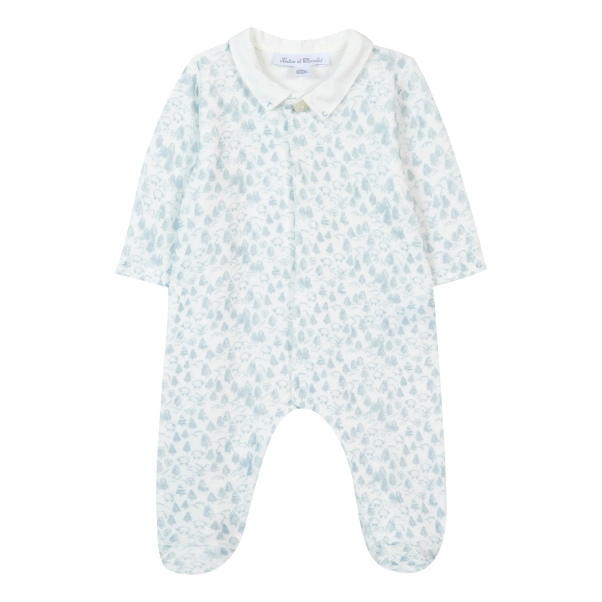 Tartine Et Chocolat Ecru Velvet Tree Footed Pyjamas
