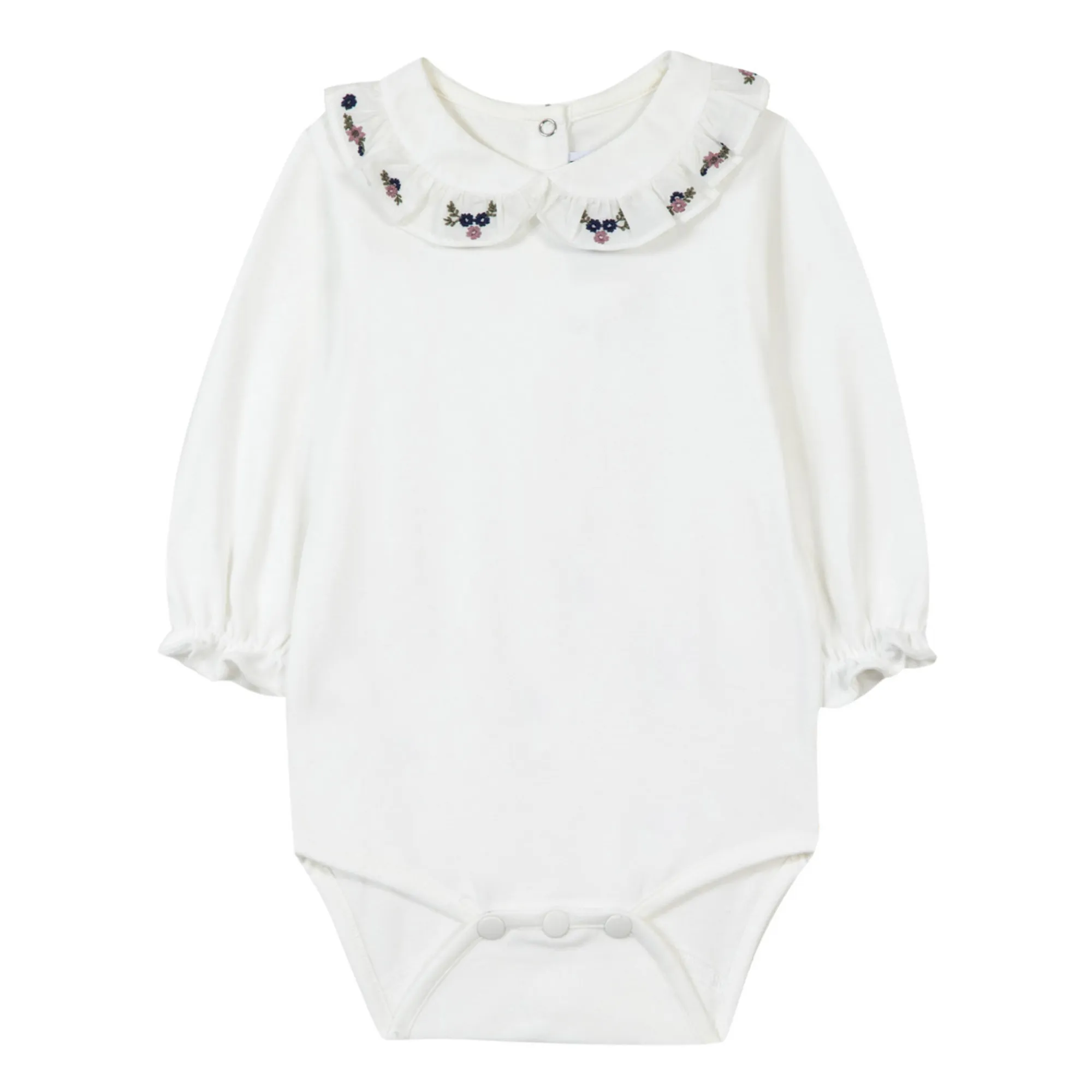 Tartine Et Chocolat Ecru Ruffled Embroidered Collar Bodysuit