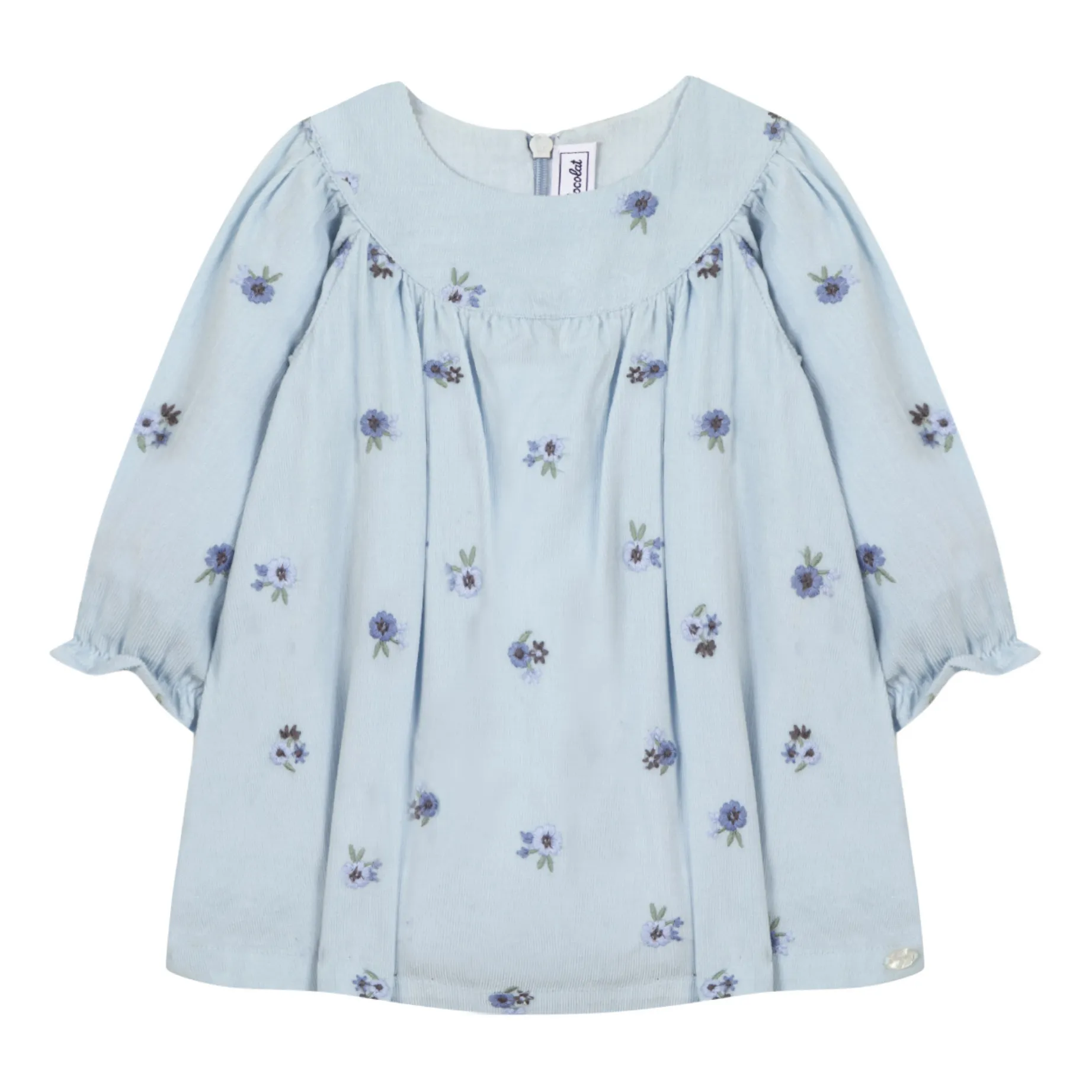 Tartine Et Chocolat Light Blue Embroidered Milleraie Velvet Dress