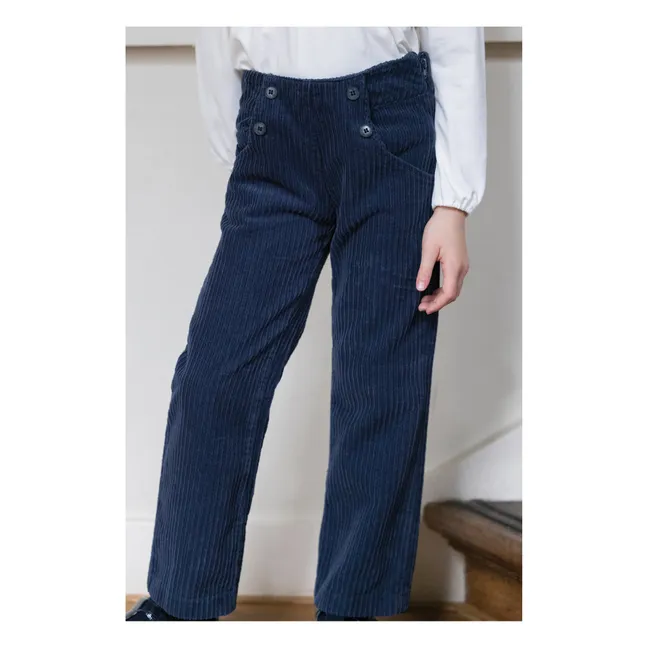 Corduroy Button-Up Pants | Navy blue