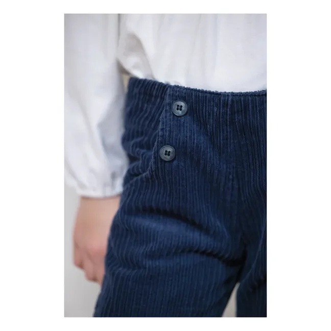 Pantaloni in Velluto a Coste con Bottoni | Blu marino
