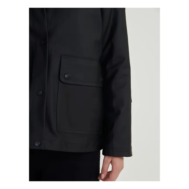 Short waxed coat with checked lining | Black