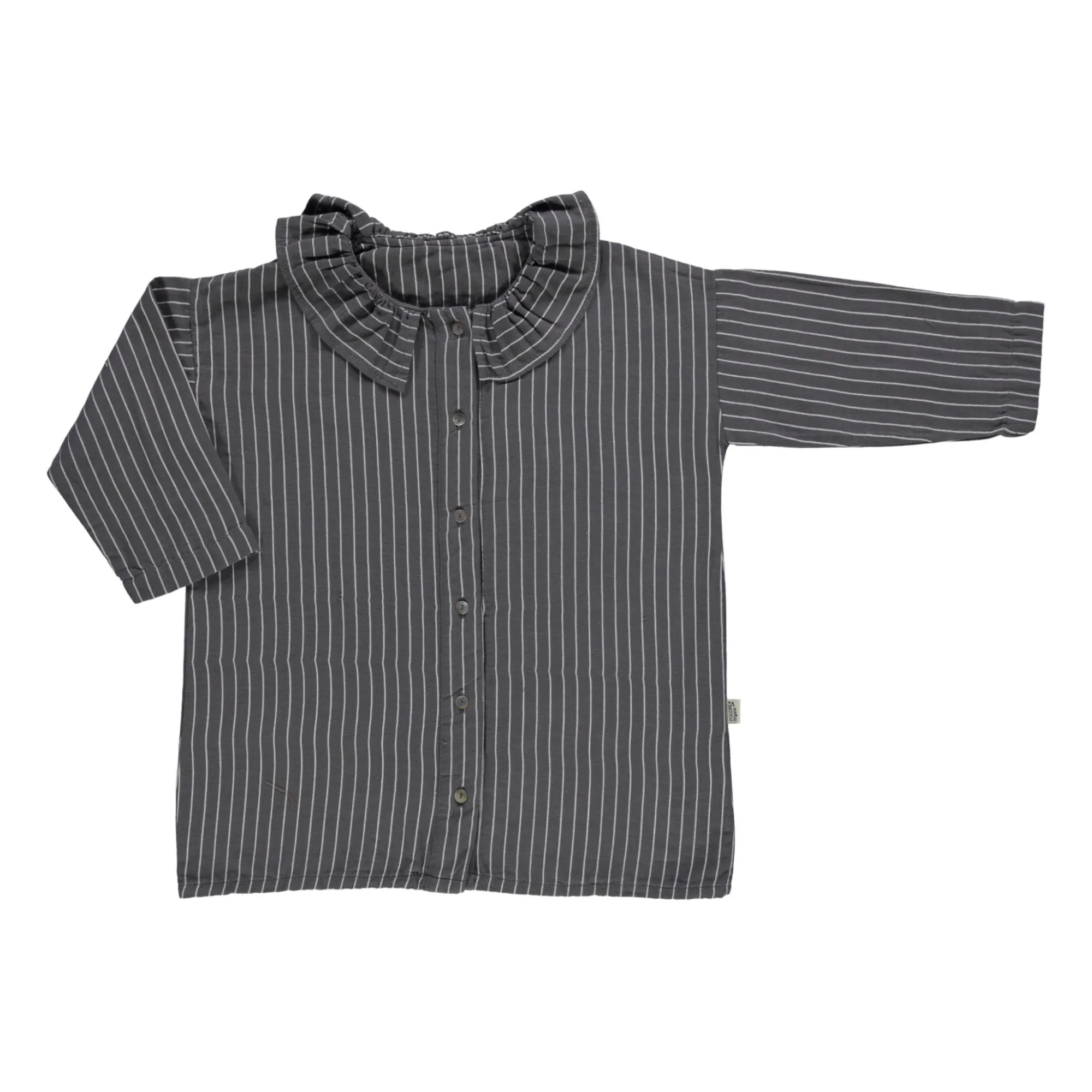 Poudre Organic Charcoal Grey Aronie Striped Cotton Double Gauze Blouse