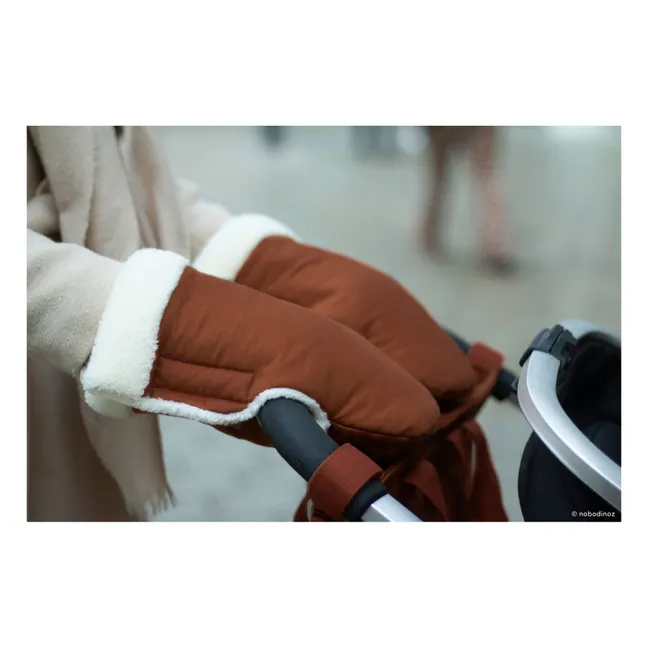 Organic cotton stroller mittens | Brick red