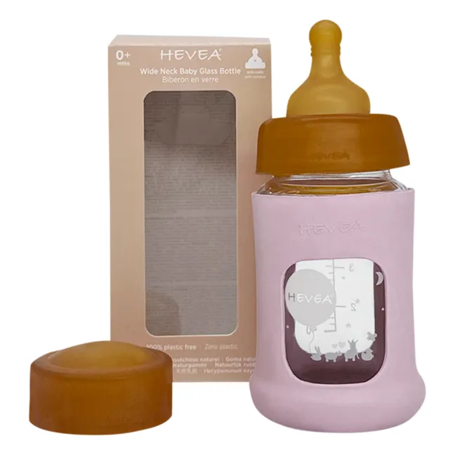 Slow Flow Wide-Neck Glass Bottle with Protective Sleeve | Powder pink