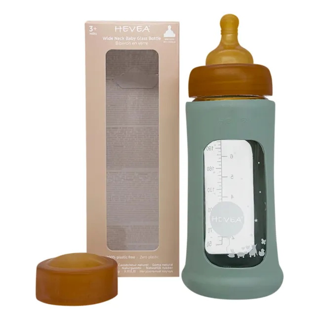 Medium Flow Wide-Neck Glass Bottle with Protective Sleeve | Almond green