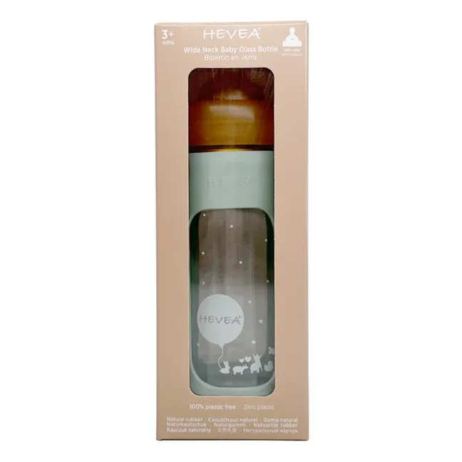 Medium Flow Wide-Neck Glass Bottle with Protective Sleeve | Almond green