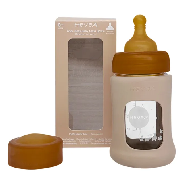 Slow Flow Wide-Neck Glass Bottle with Protective Sleeve | Sand