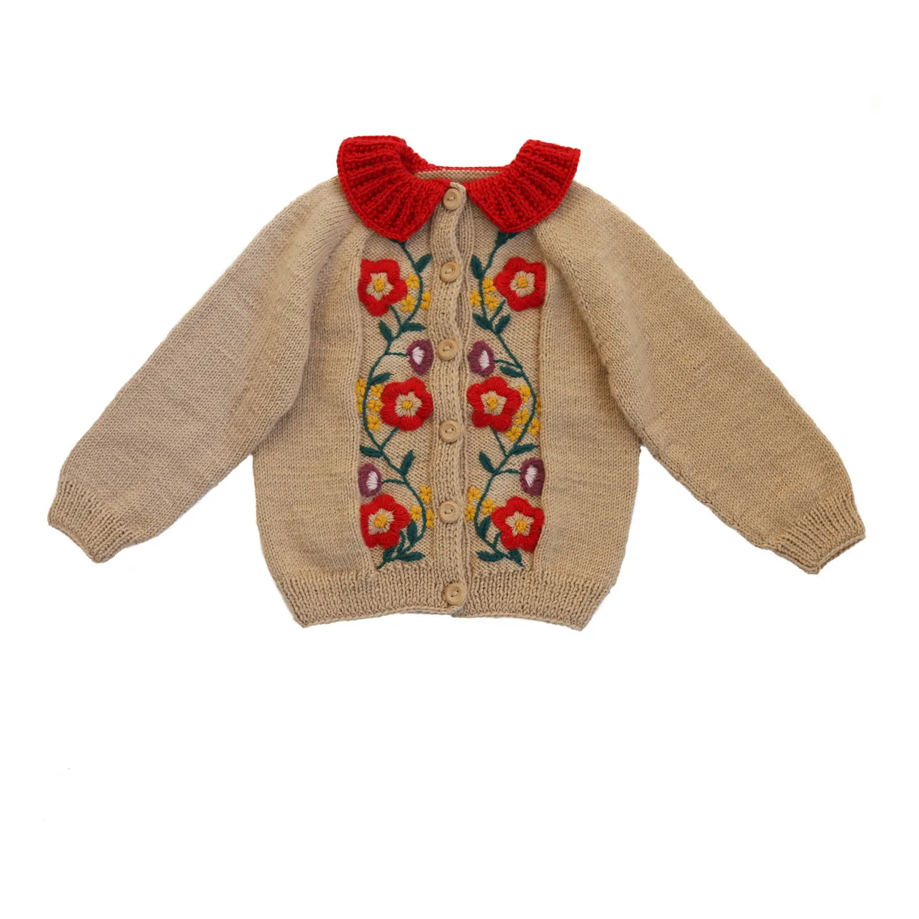 Olivia Handmade and Embroidered Merino Cardigan | Brown- Product image n°0