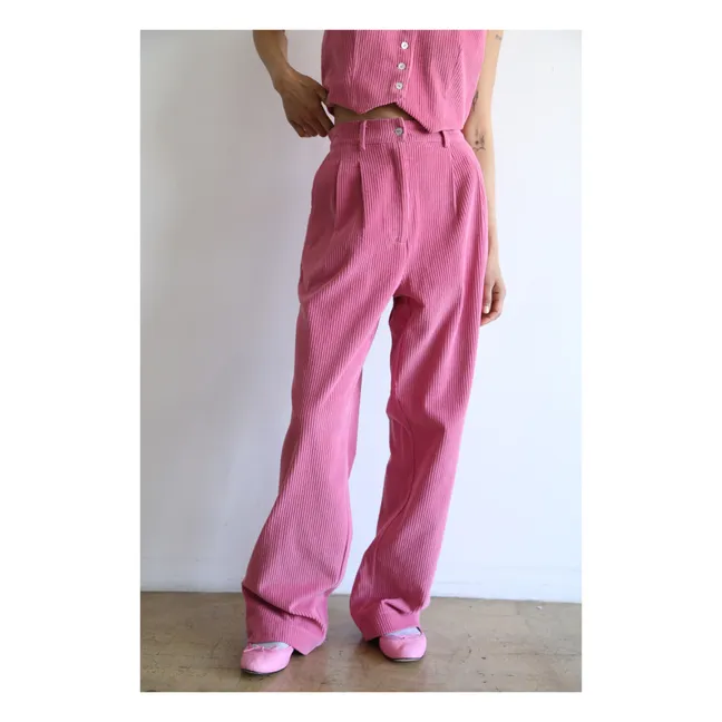 Pantalon à Pinces Velours Côtelé | Rose bonbon
