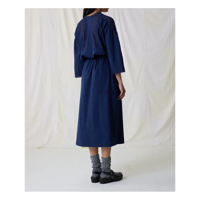 Roxy Dress Embroidery Organic Cotton | Midnight blue