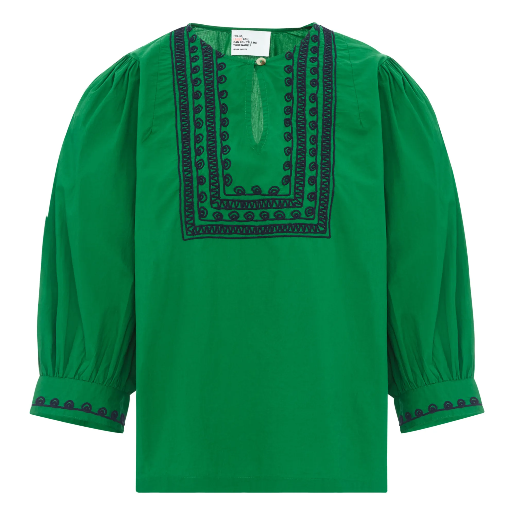 Leon & Harper Green Coquine Blouse Embroidery Organic Cotton