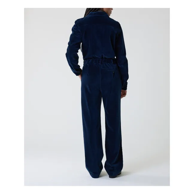 Orelie Velvet Organic Cotton Jumpsuit | Midnight blue