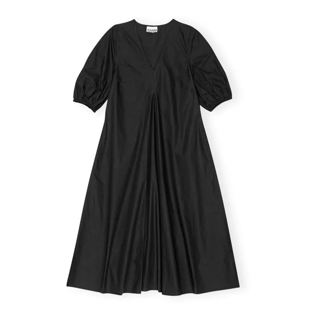 Kleid mit V-Ausschnitt Popeline aus Bio-Baumwolle | Schwarz