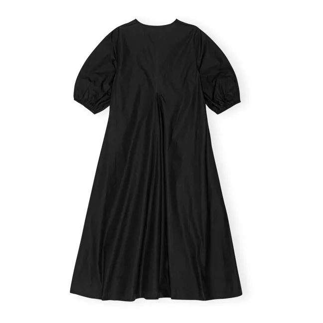 Organic cotton poplin V-neck dress | Black