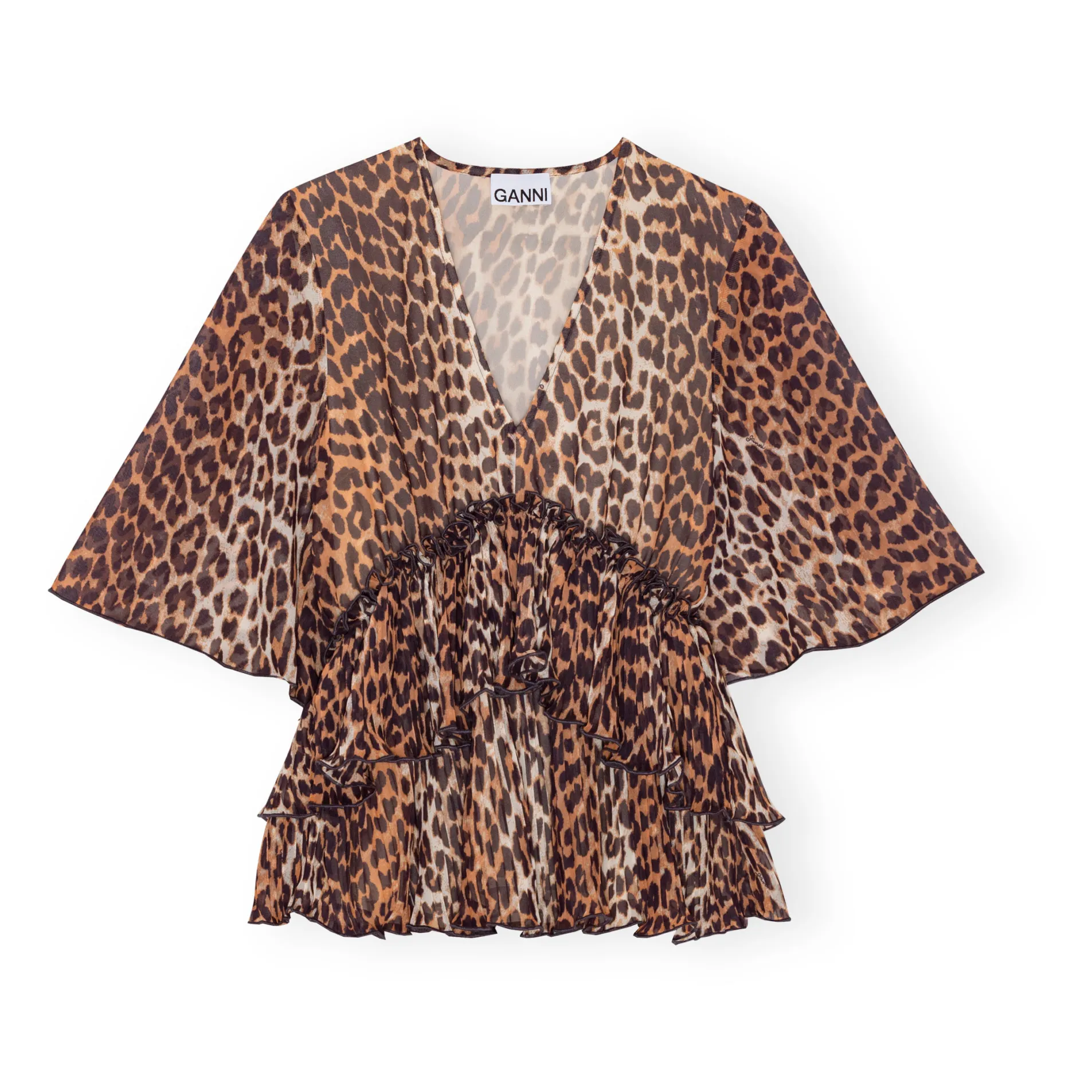 Ganni Leopard Georgette Blouse Recycled Fibres