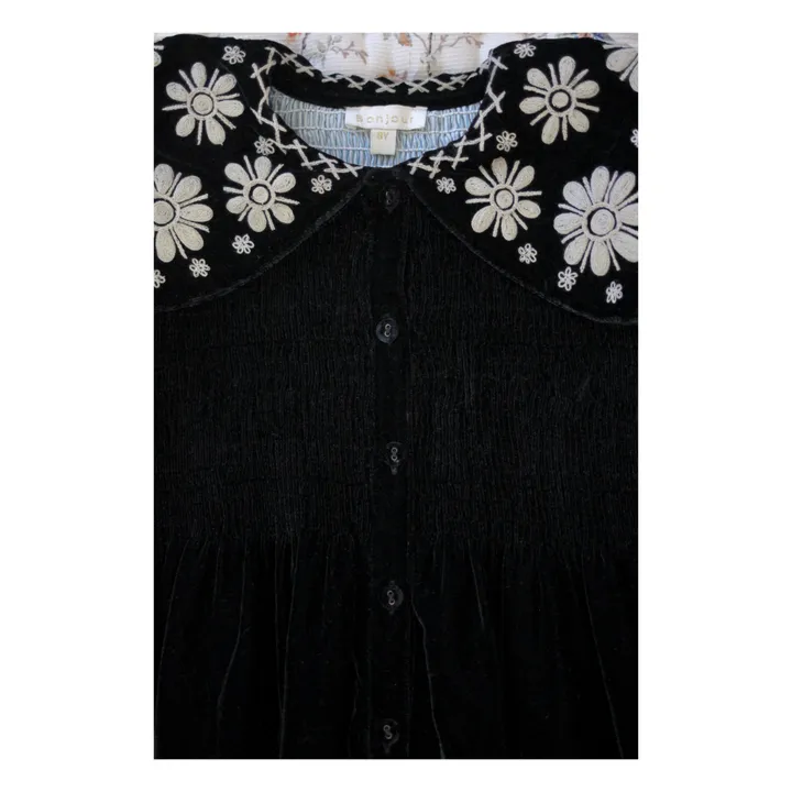 Kleid aus Samt mit besticktem Kragen | Schwarz- Produktbild Nr. 2