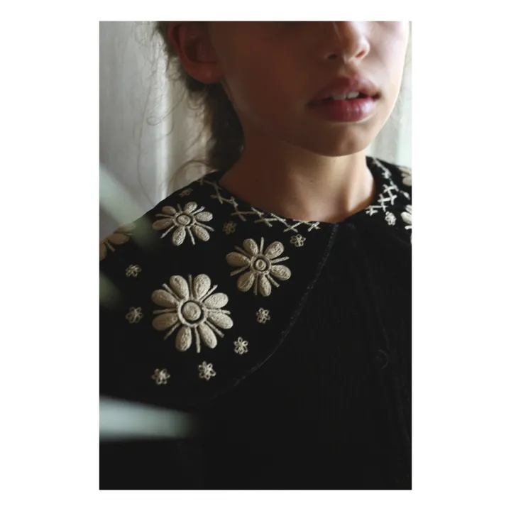 Kleid aus Samt mit besticktem Kragen | Schwarz- Produktbild Nr. 4