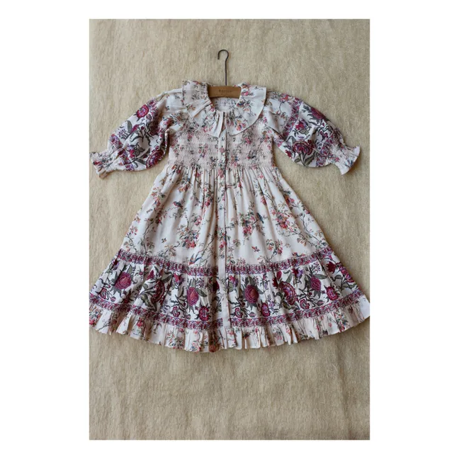 Embroidered floral dress | Ecru