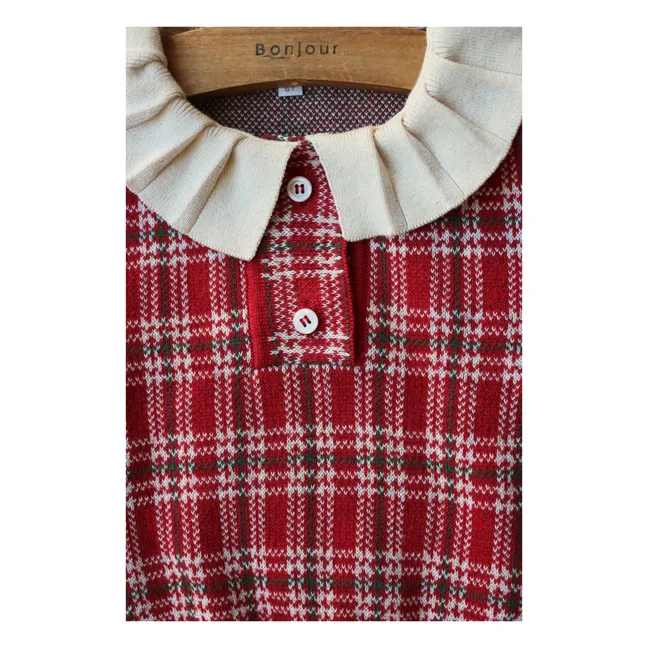 Organic Cotton and Wool Check Sweater | Red