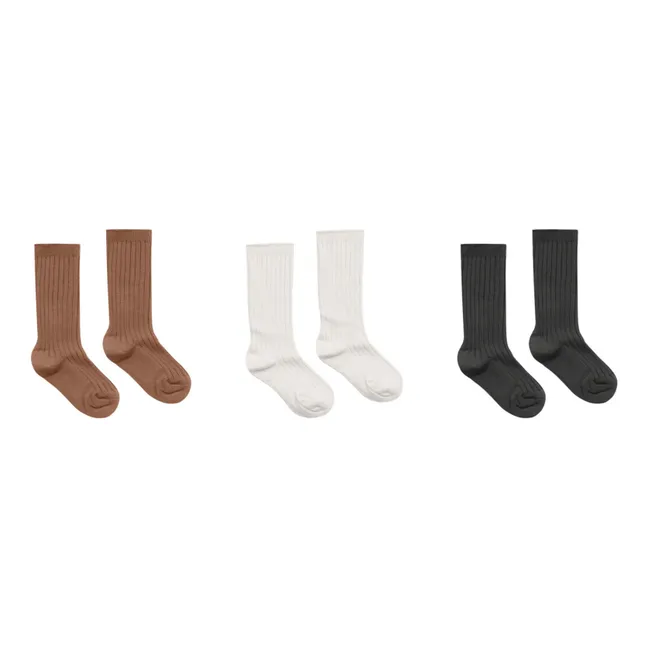 3 Pairs Ribbed Socks | White
