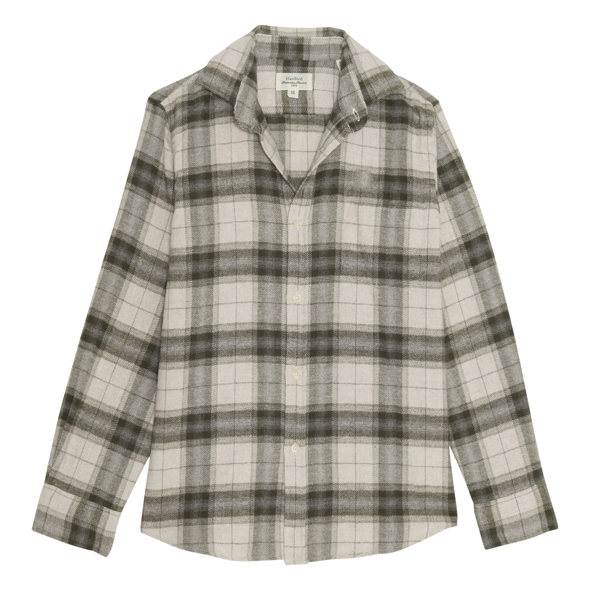 Hartford Beige - Green Paul Flannel Stripes And Check Shirt